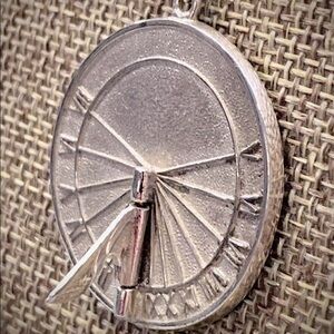 Vintage Sterling Silver Sundial Pendant With Sterling Silver Chain